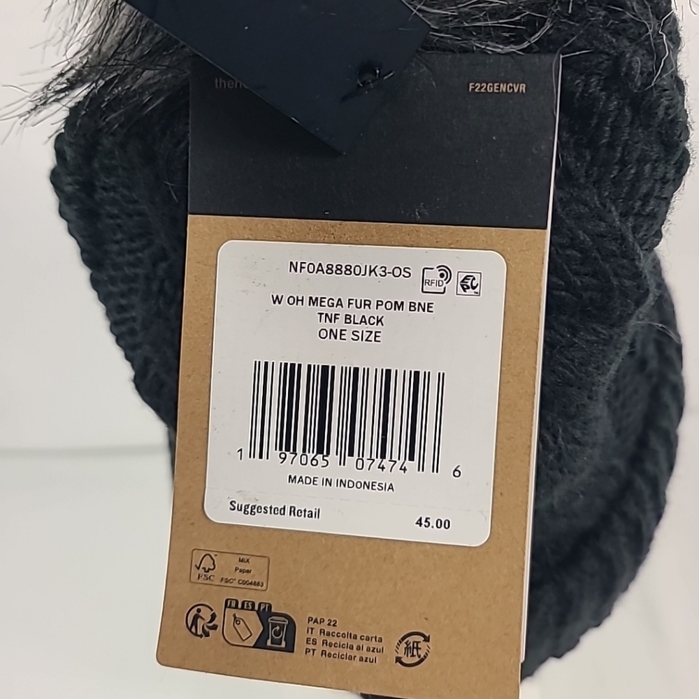 NEW THE NORTH FACE OH MEGA FUR POM BEANIE Black One Size - Picture 4 of 6